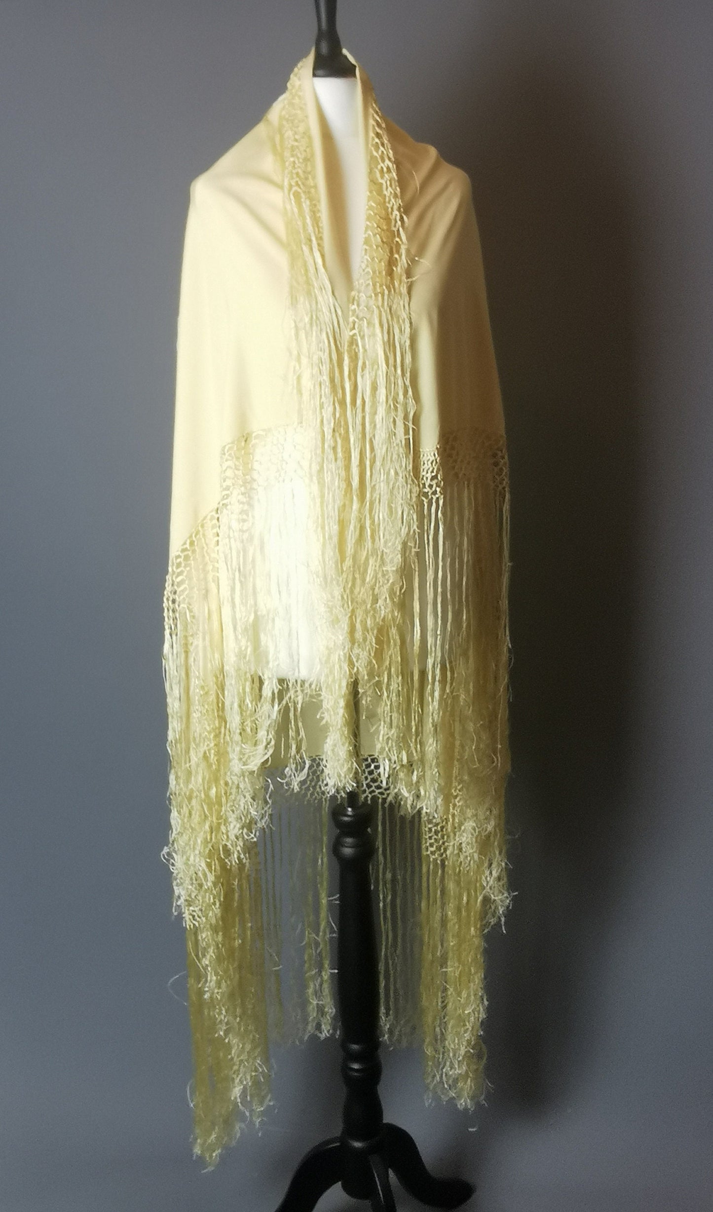Vintage Art Deco yellow silk shawl
