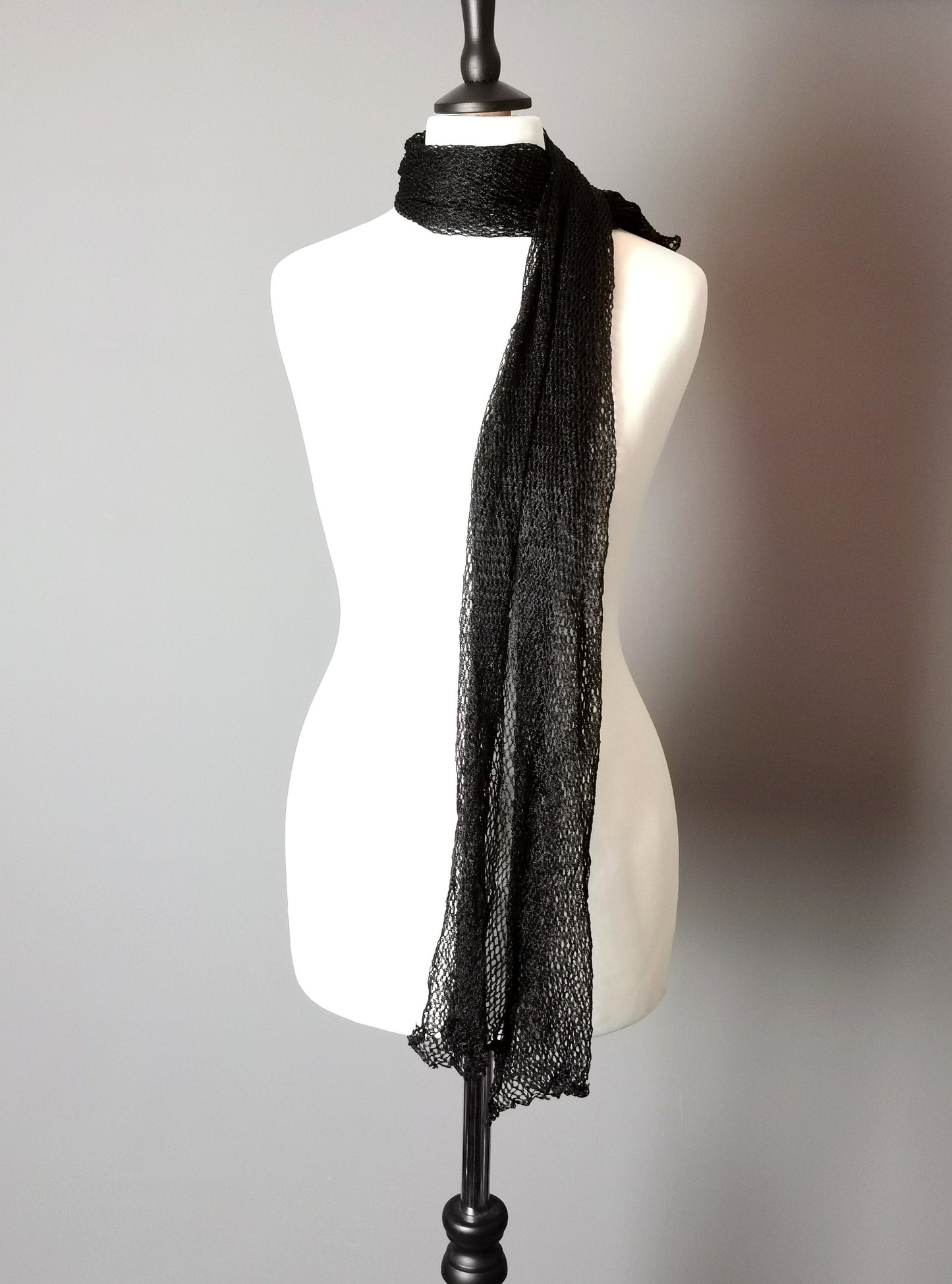 Antique Edwardian Black net lace scarf, fishnet