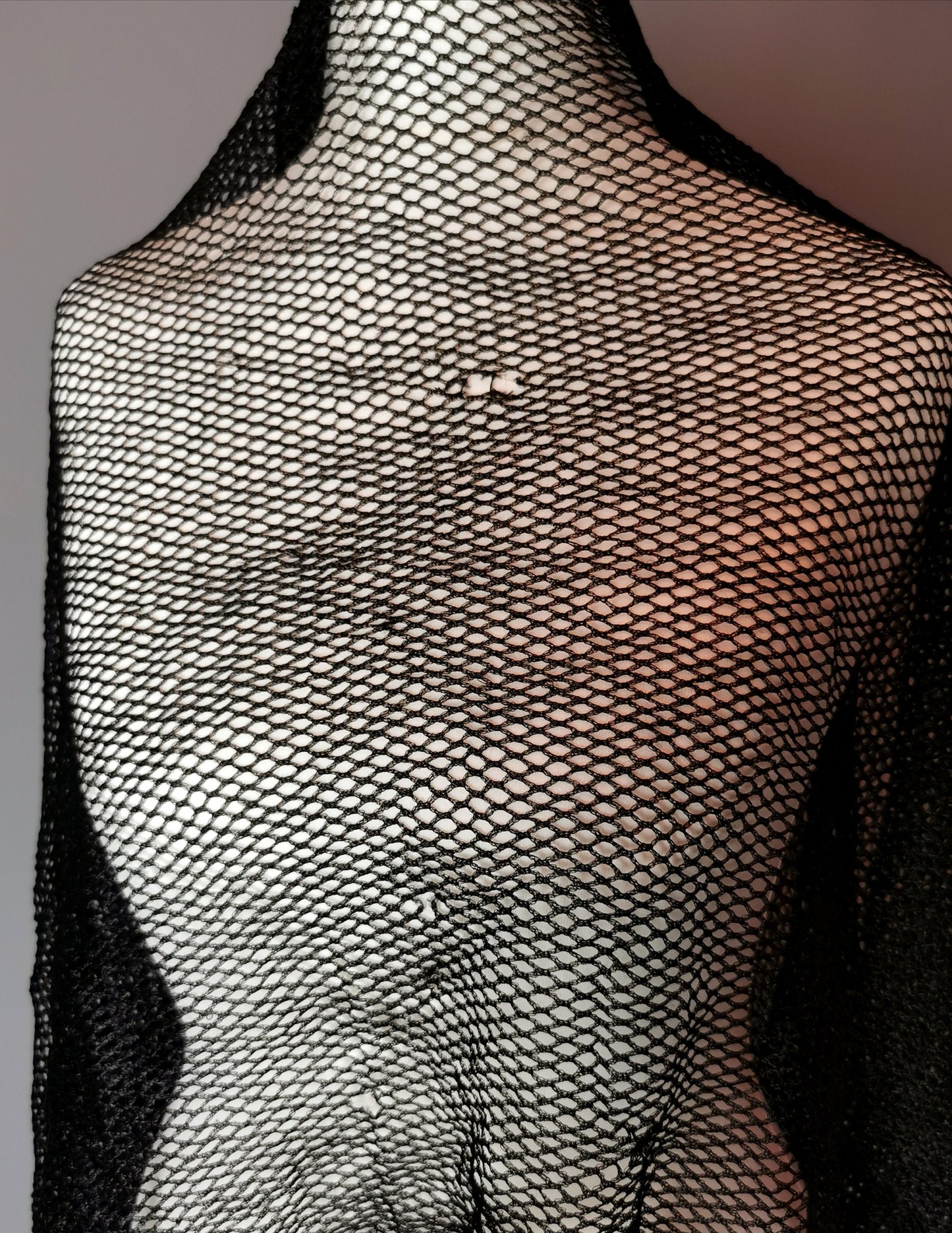 Antique Edwardian Black net lace scarf, fishnet