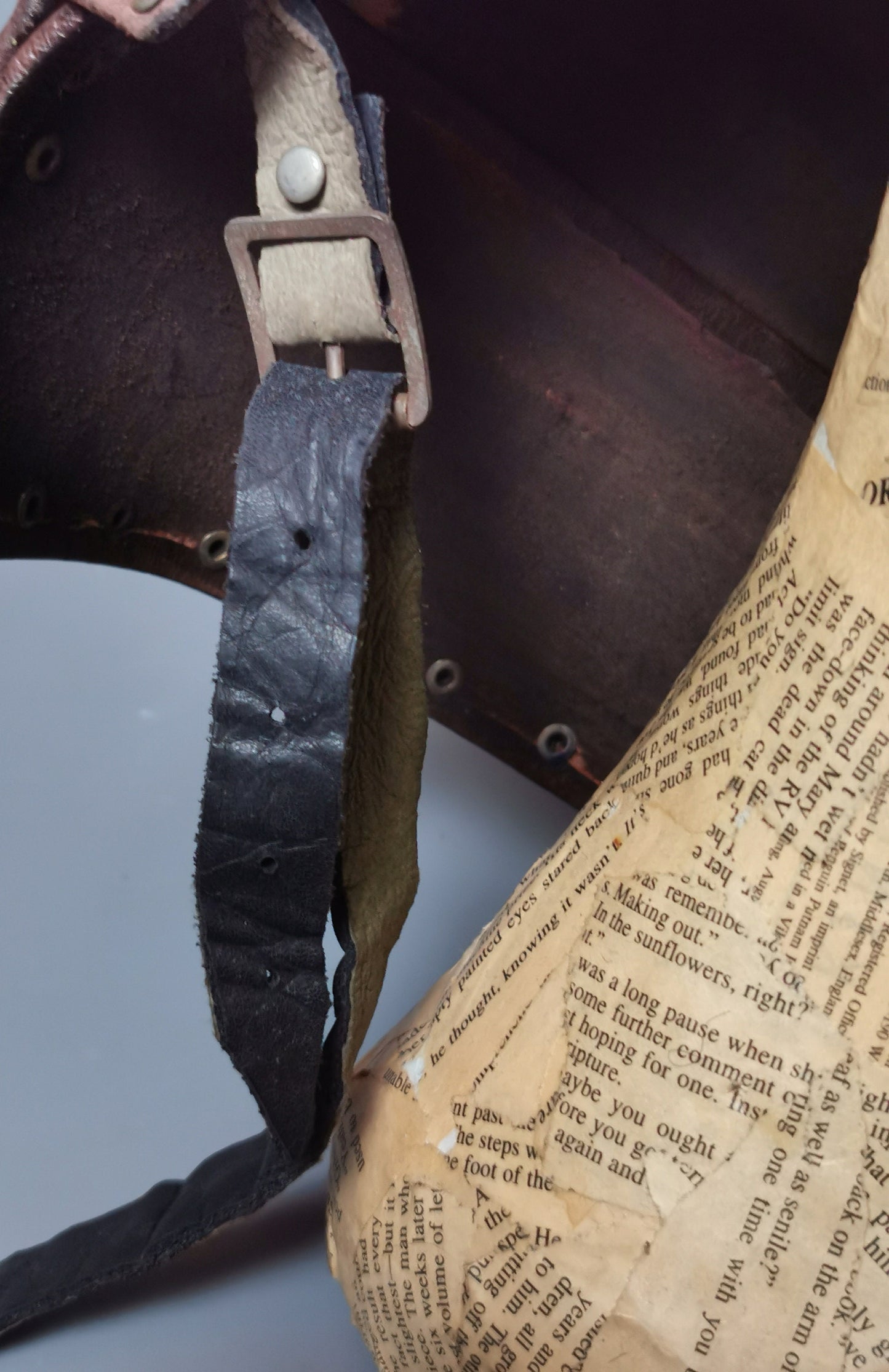 Vintage leather lobster pot style helmet, costume, Larp, hat