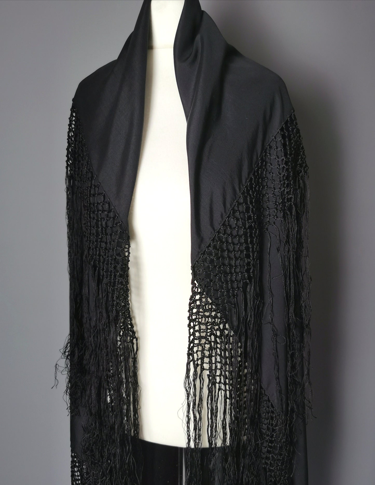 Vintage 1930s Black beadwork shawl, Art Deco