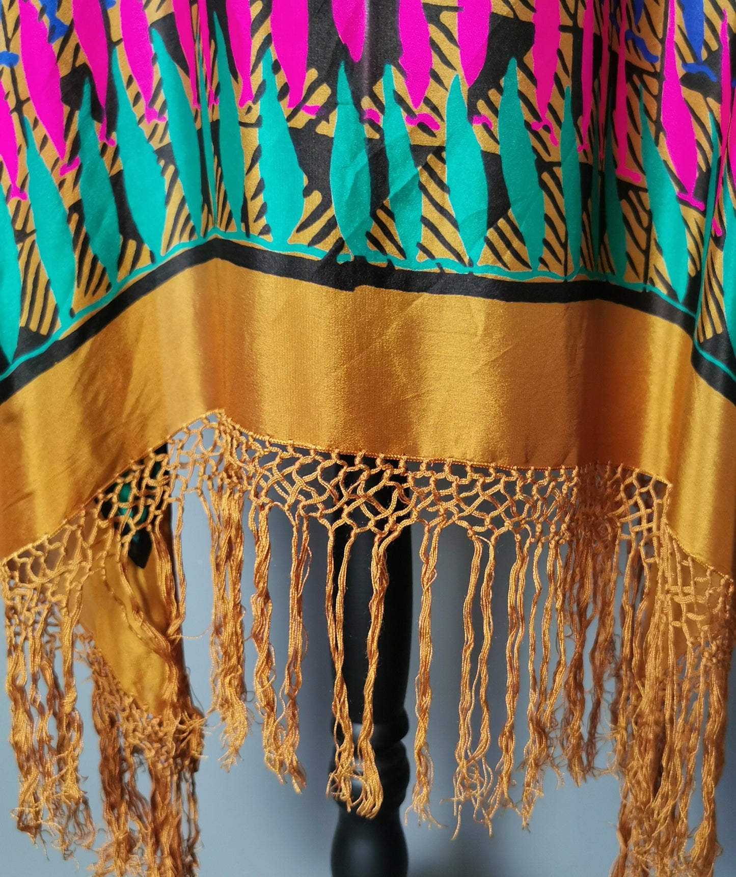 Vintage 1920s printed silk shawl, geometric bronze