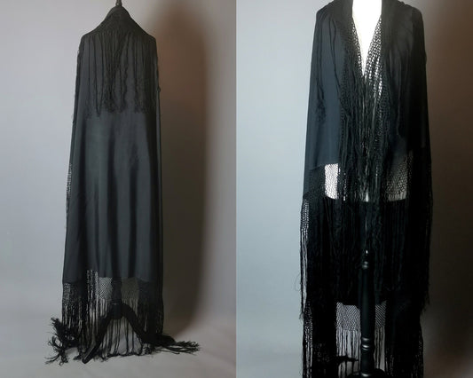 Vintage 30s Black silk shawl, Art Deco