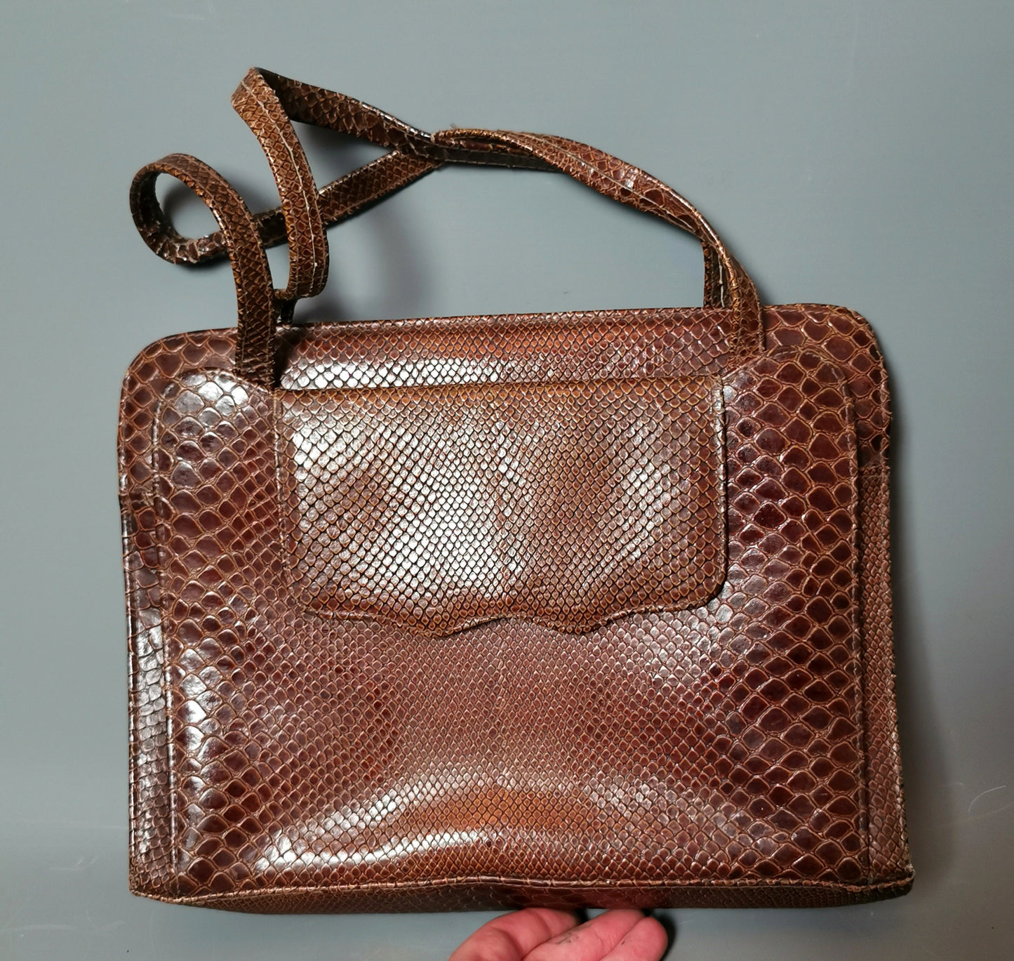 Vintage leather mock Croc handbag, A frame
