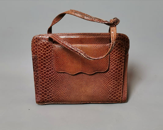 Vintage leather mock Croc handbag, A frame