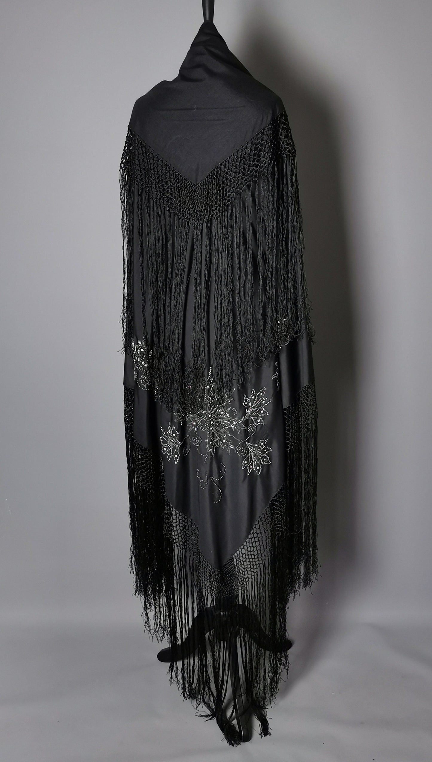 Vintage 1930s Black beadwork shawl, Art Deco