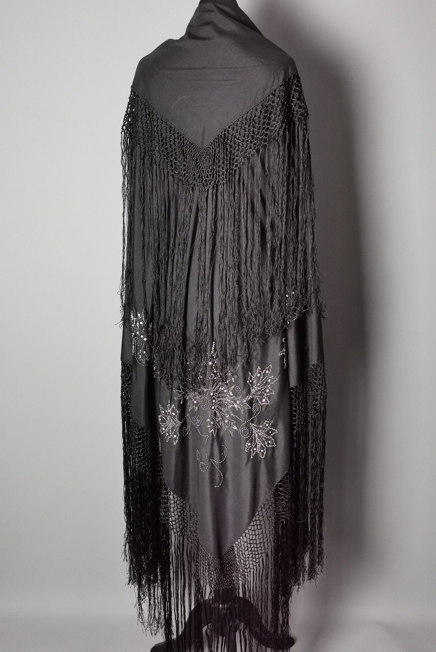 Vintage 1930s Black beadwork shawl, Art Deco
