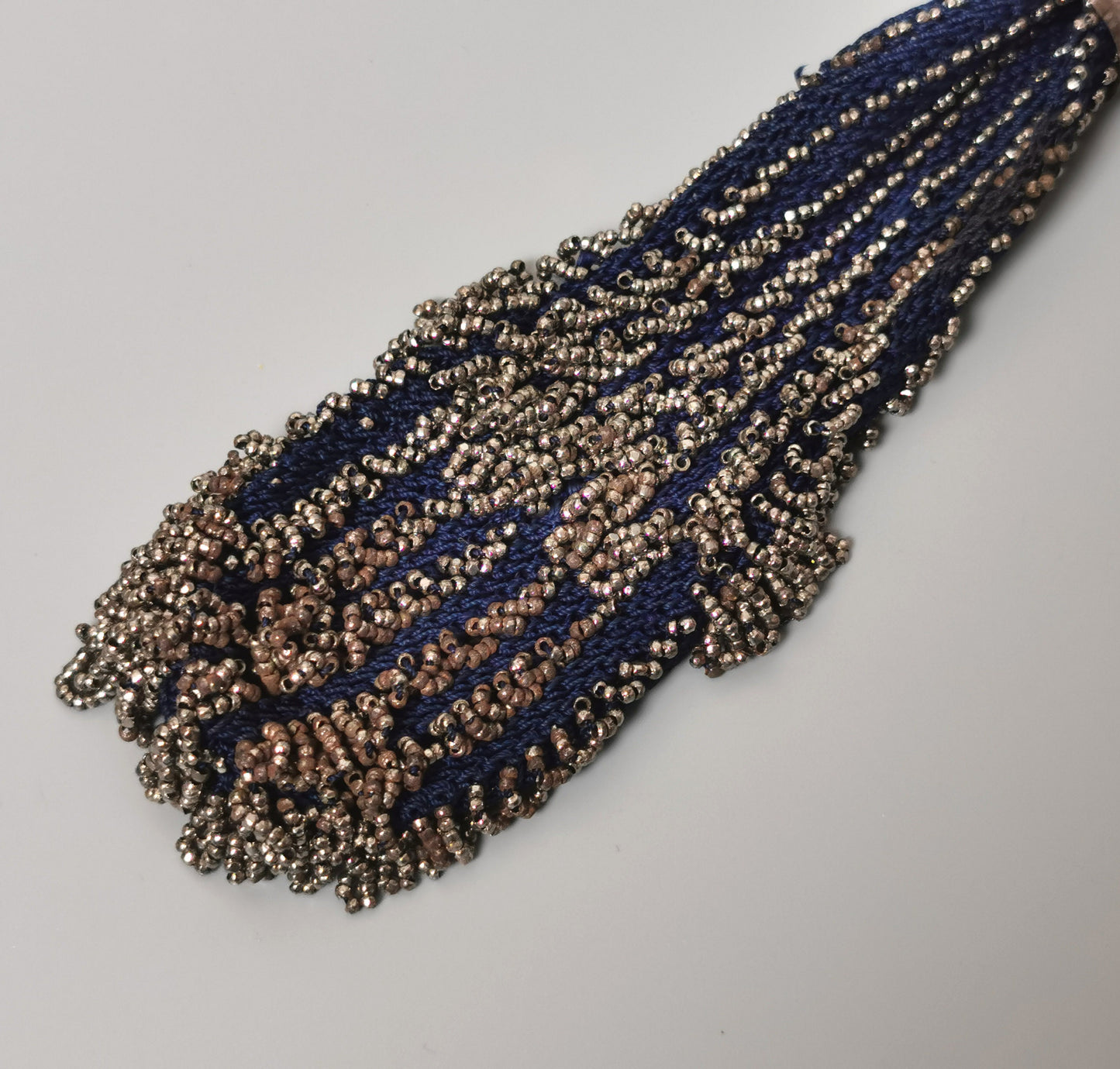 Antique Georgian misers purse, cut steel, cobalt blue