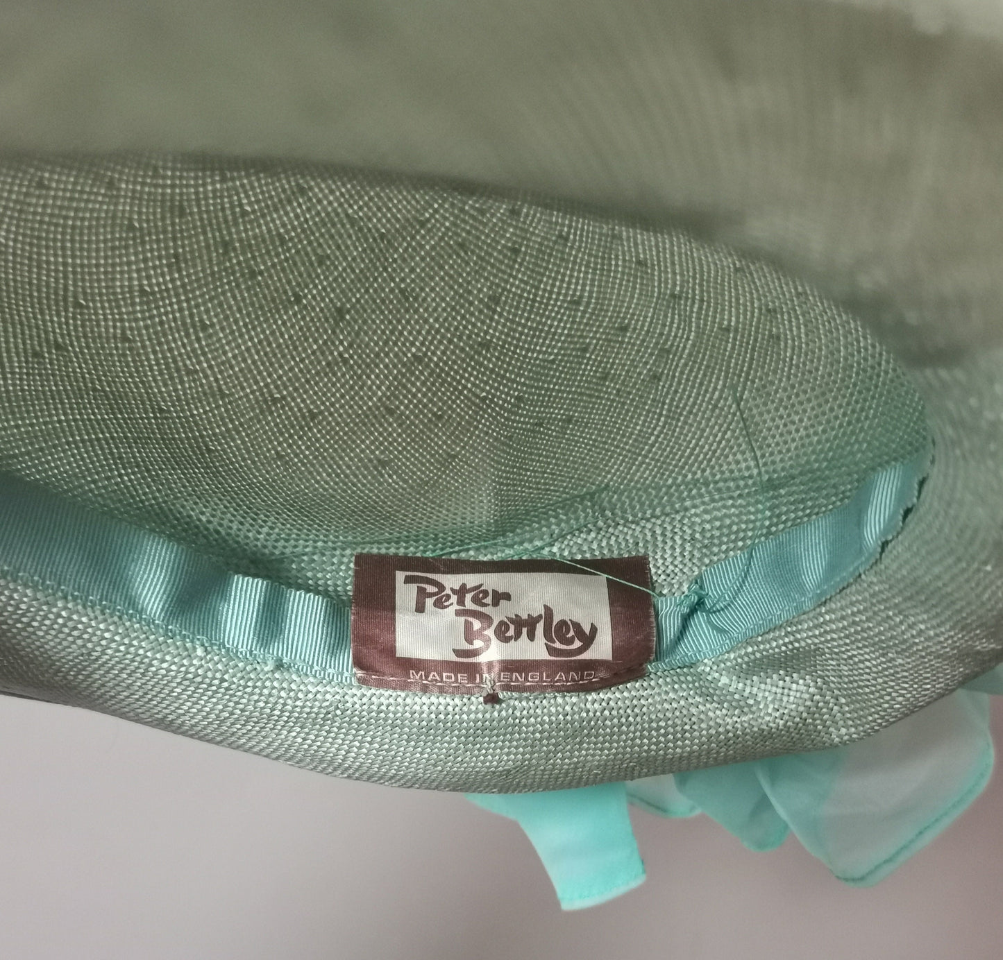 Vintage sisal formal hat, mint green, ruffle