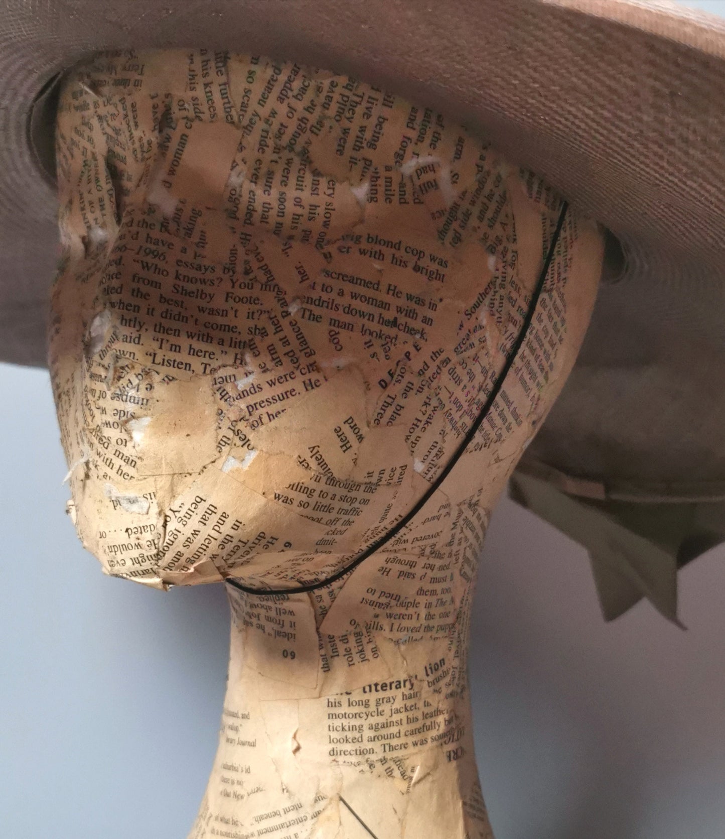 Vintage wide brim sun hat, dark toffee brown, bow back