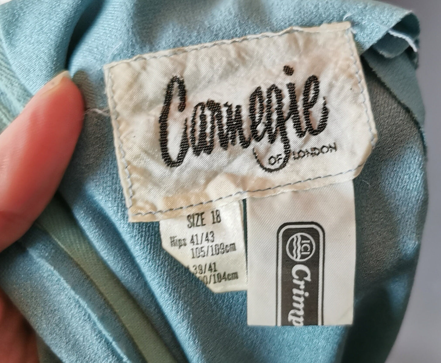 Vintage duck egg blue dress, 1970s Carnegie