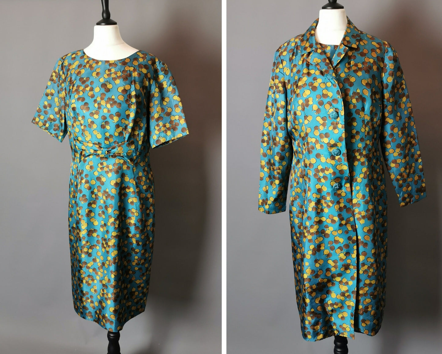 Vintage 1960s two piece dress, duster coat, Dortona
