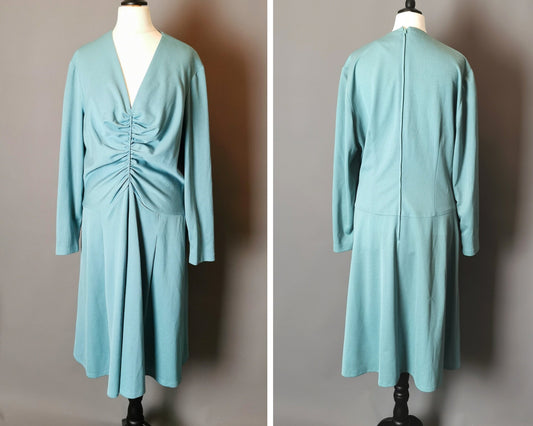 Vintage duck egg blue dress, 1970s Carnegie