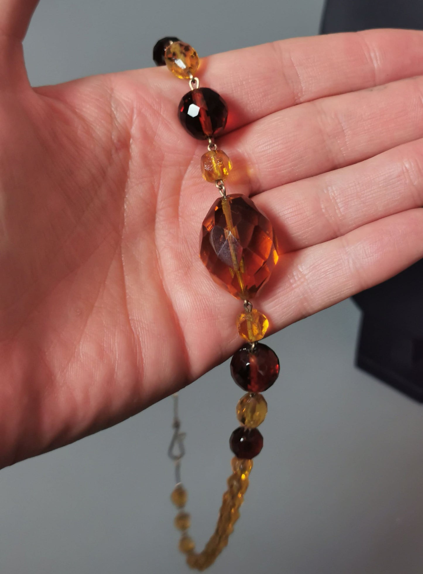 Vintage Art Deco 1930's Amber glass bead necklace