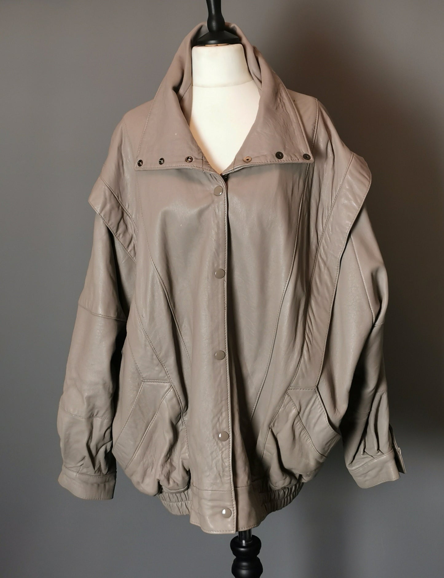 Vintage 1980s batwing leather jacket, Taupe