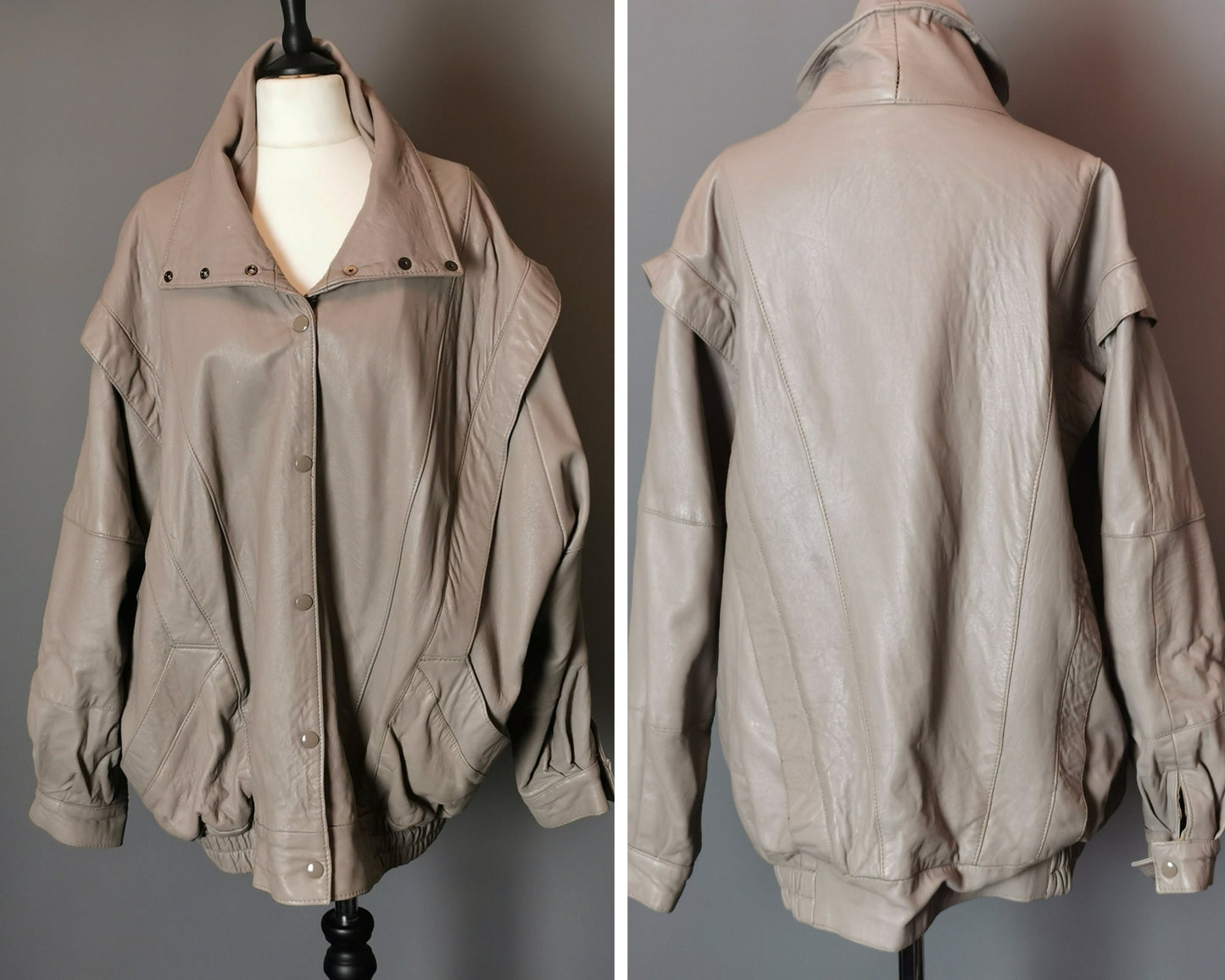 Vintage 1980s batwing leather jacket, Taupe