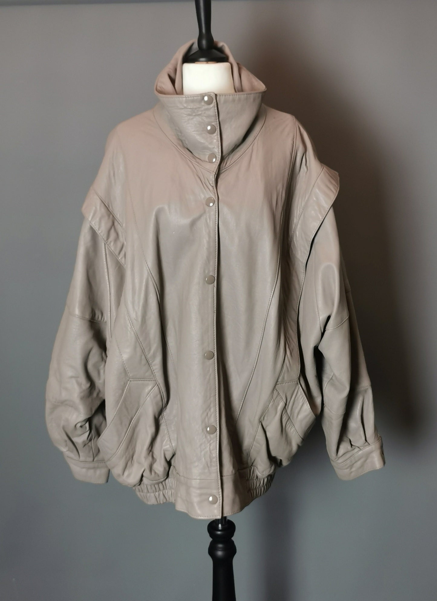 Vintage 1980s batwing leather jacket, Taupe