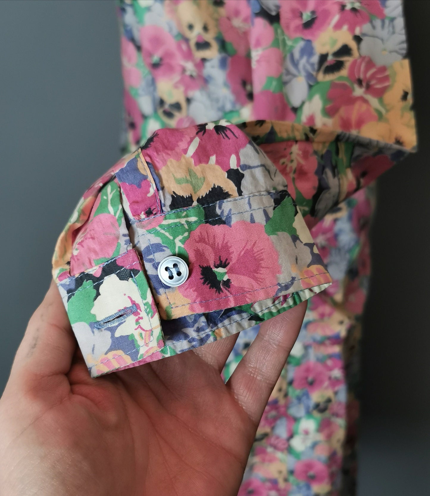 Vintage Louis Feraud cotton skirt suit, pussy bow blouse, floral