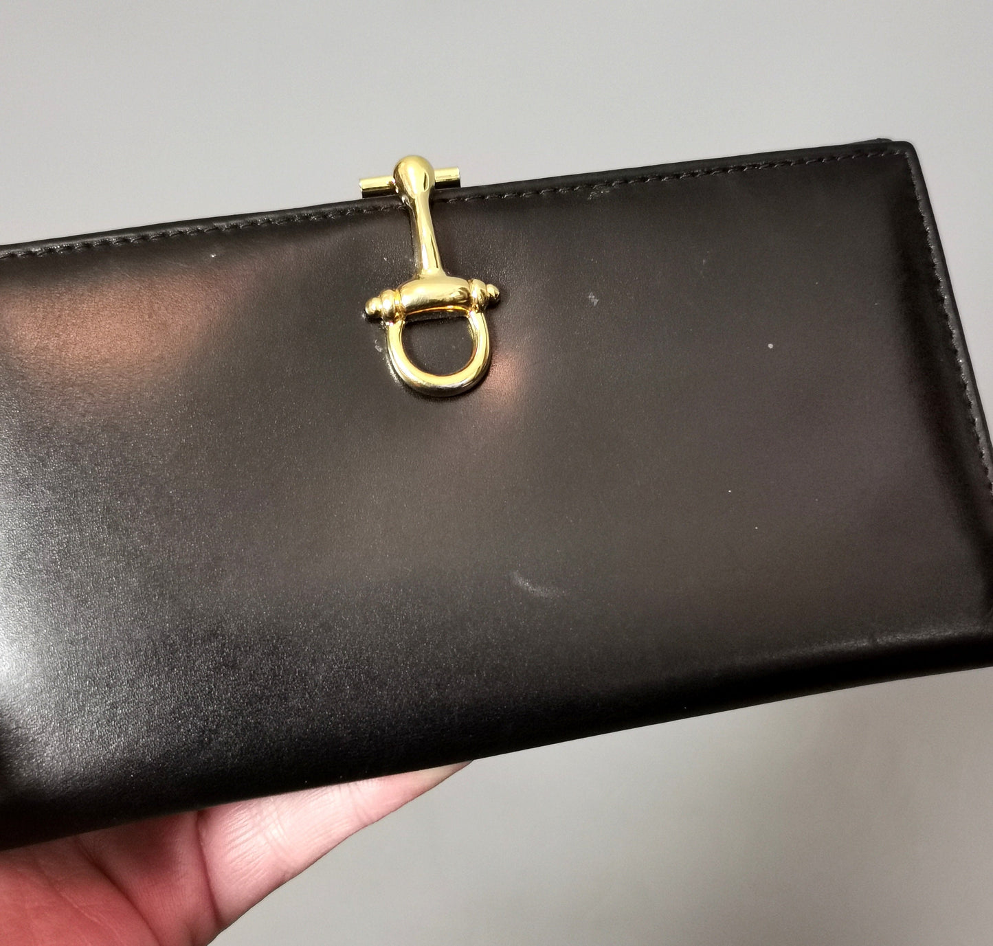 Vintage leather purse, gold tone clasp, Pickett