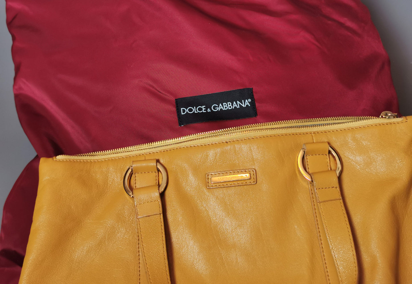Dolce and Gabbana mustard yellow leather shopping bag, tote