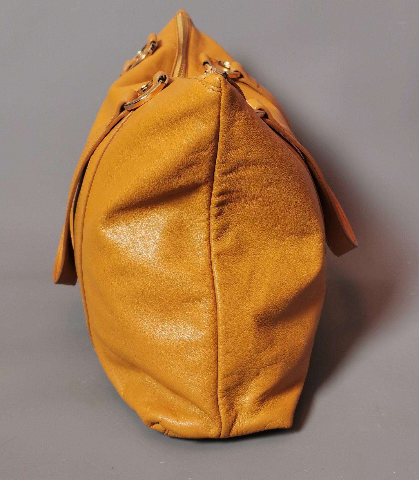 Dolce and Gabbana mustard yellow leather shopping bag, tote