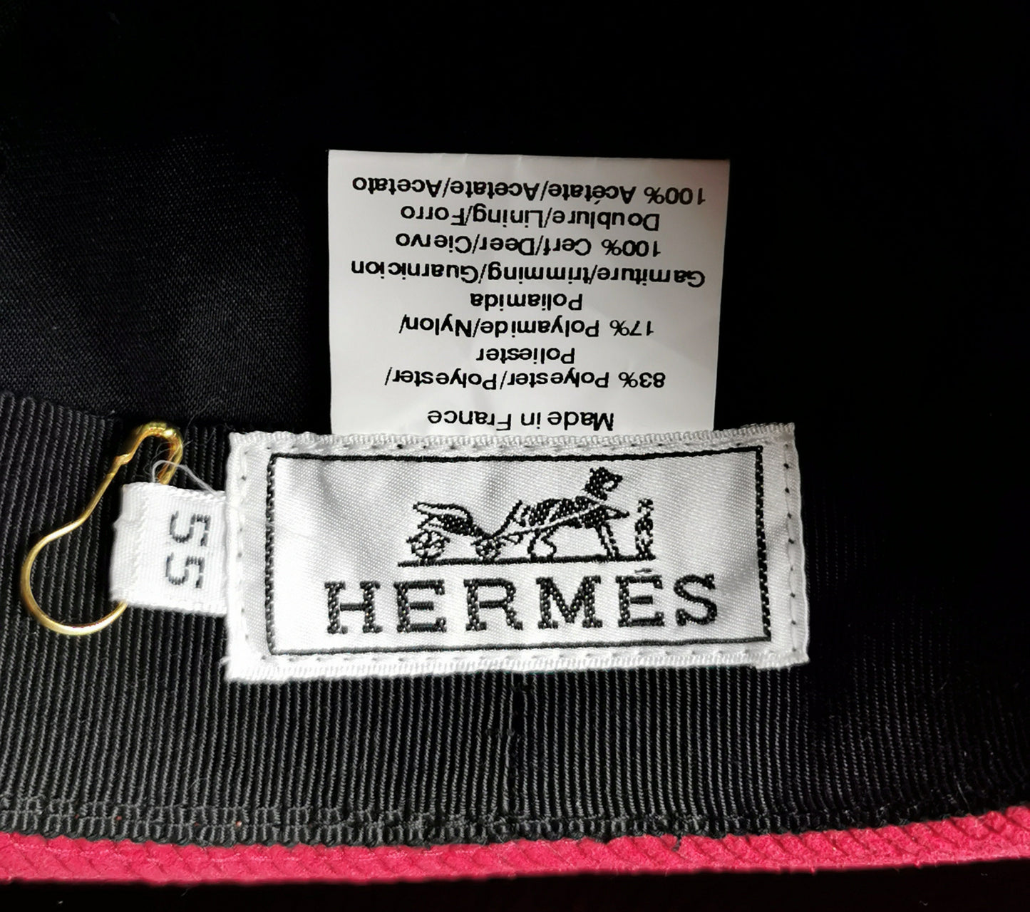 Vintage Hermes red cord Fedora hat, leather trim