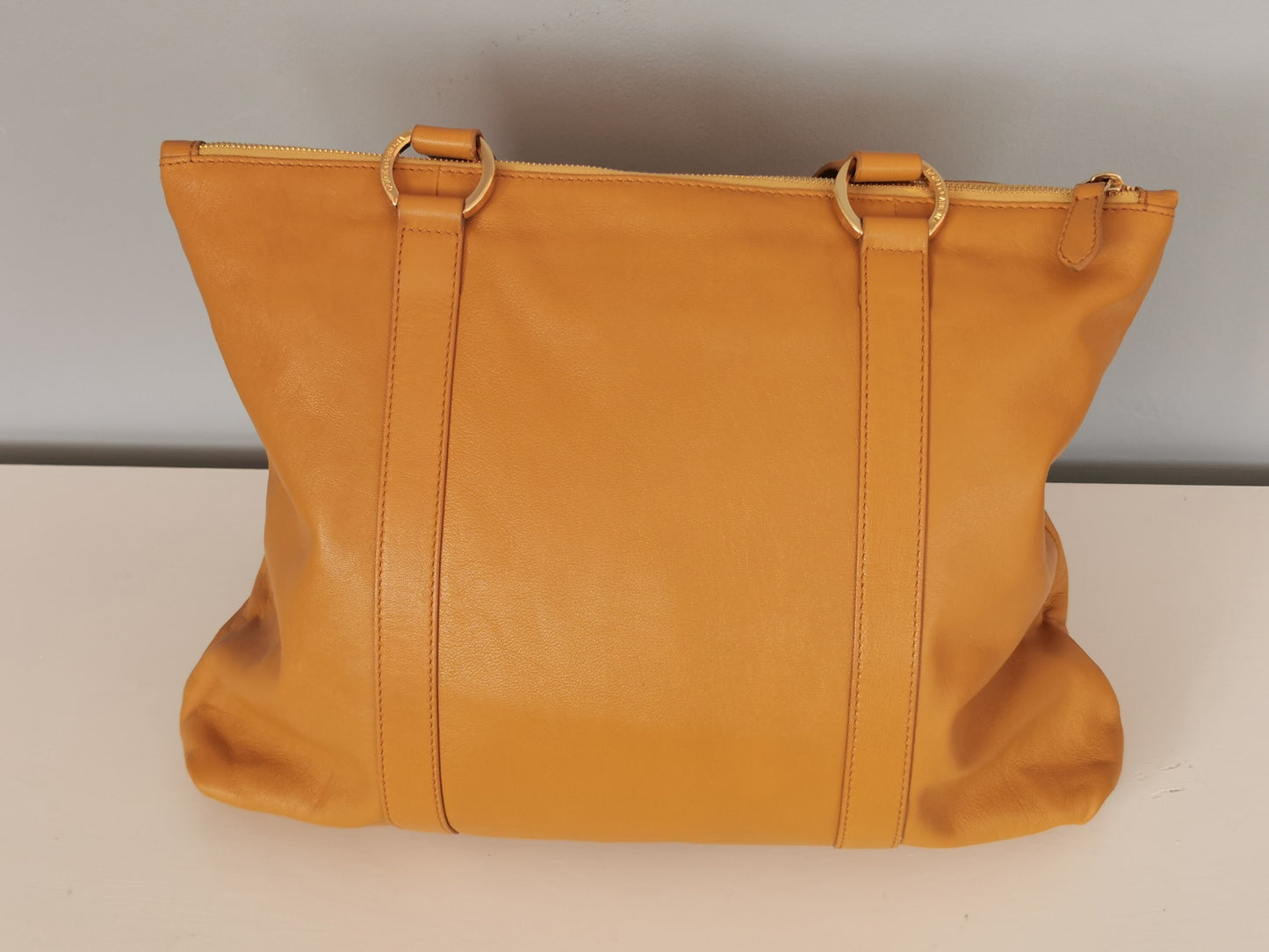 Dolce and Gabbana mustard yellow leather shopping bag, tote