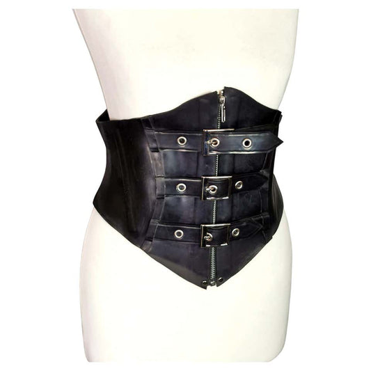 Vintage Latex corset waist cincher belt, Buckles and zip