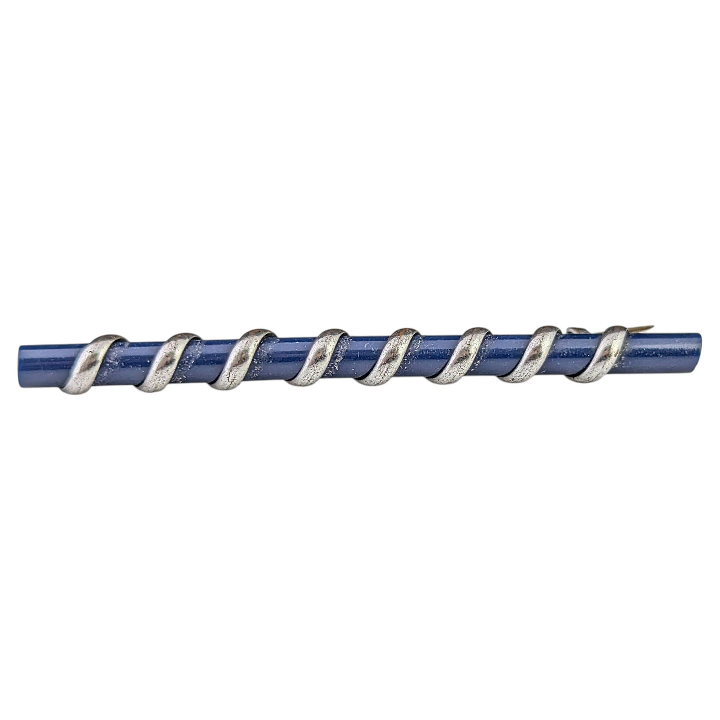 Antique Edwardian silver swirl bar brooch, Royal blue, Cravat pin