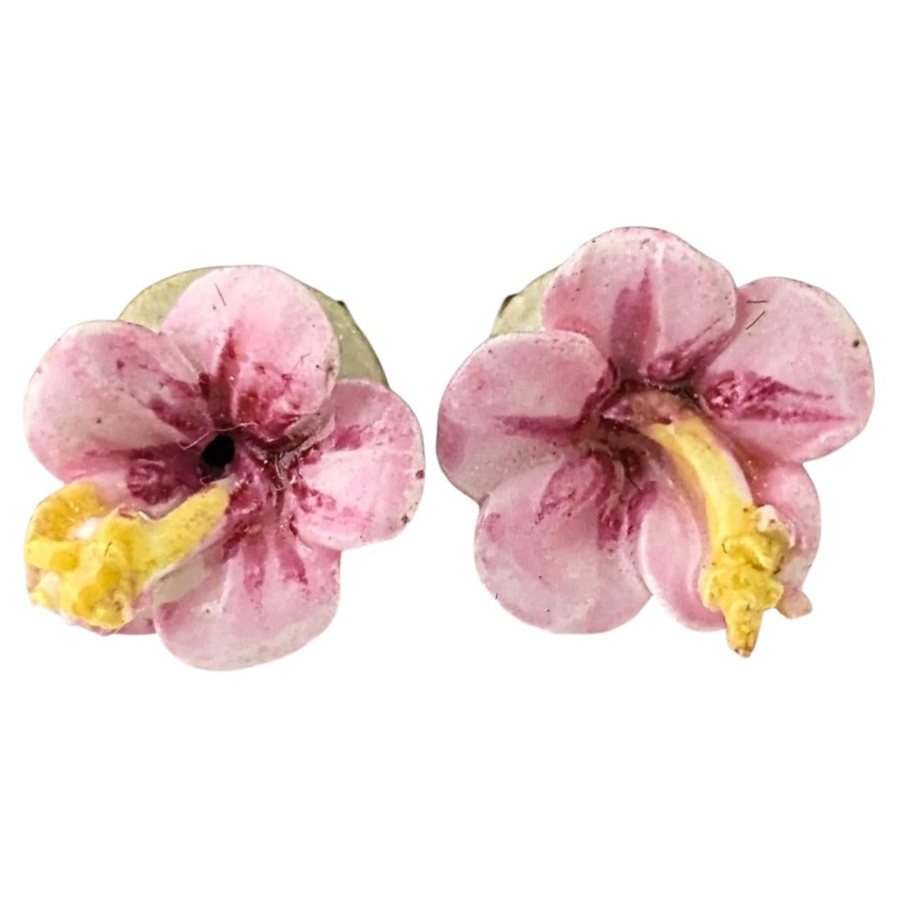 Vintage ceramic flower earrings, Pink Floral Studs