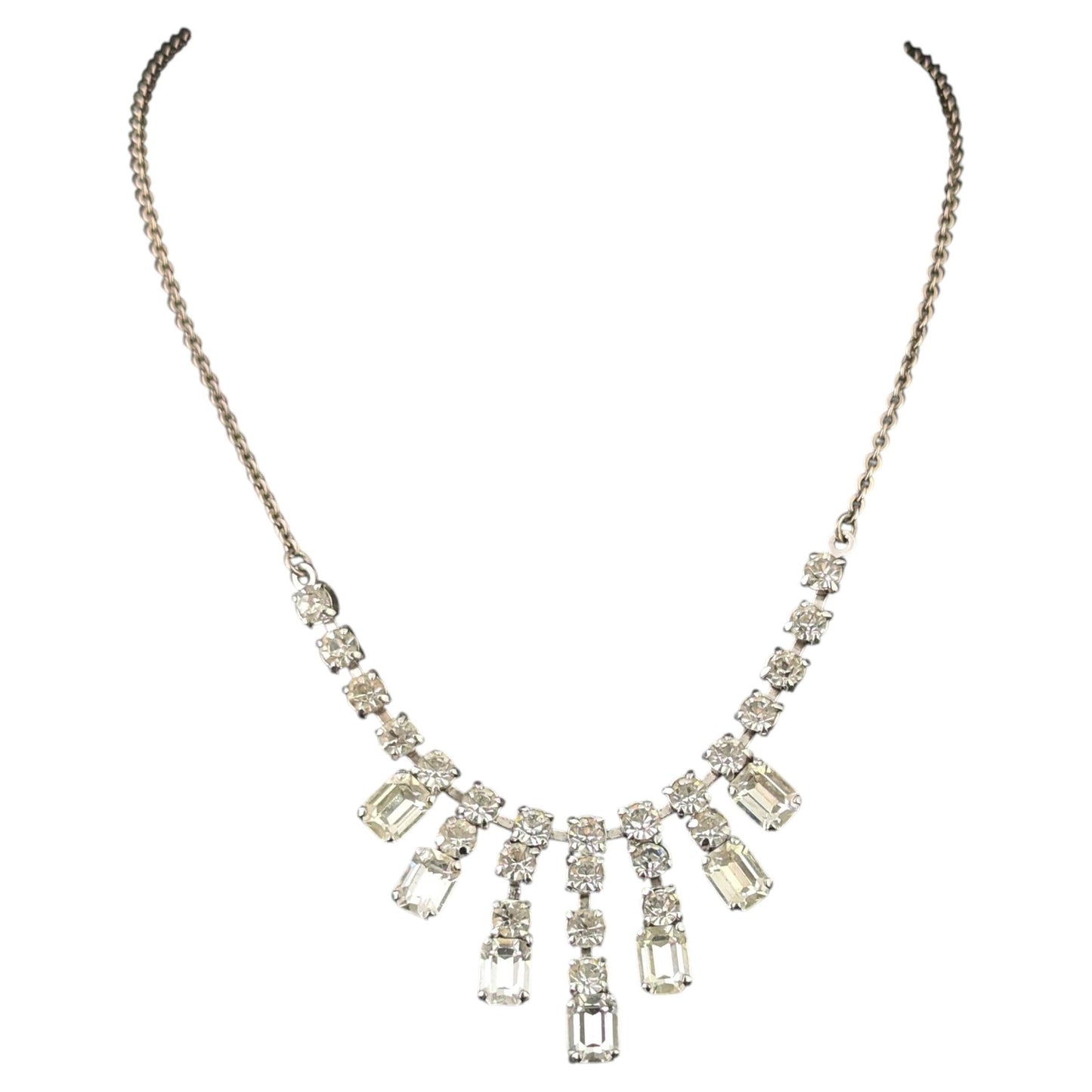 Vintage Mid century paste drop necklace, Dramatic Art Deco design