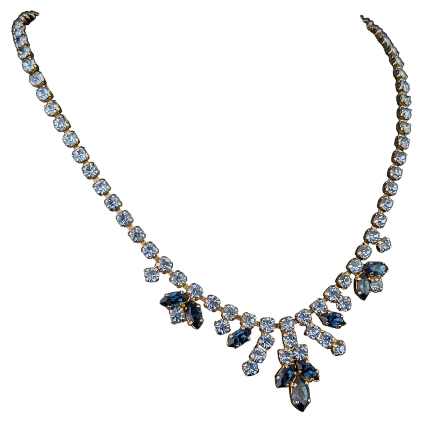 Vintage blue paste choker necklace, Mid century, Wedding Something Blue, Gold tone