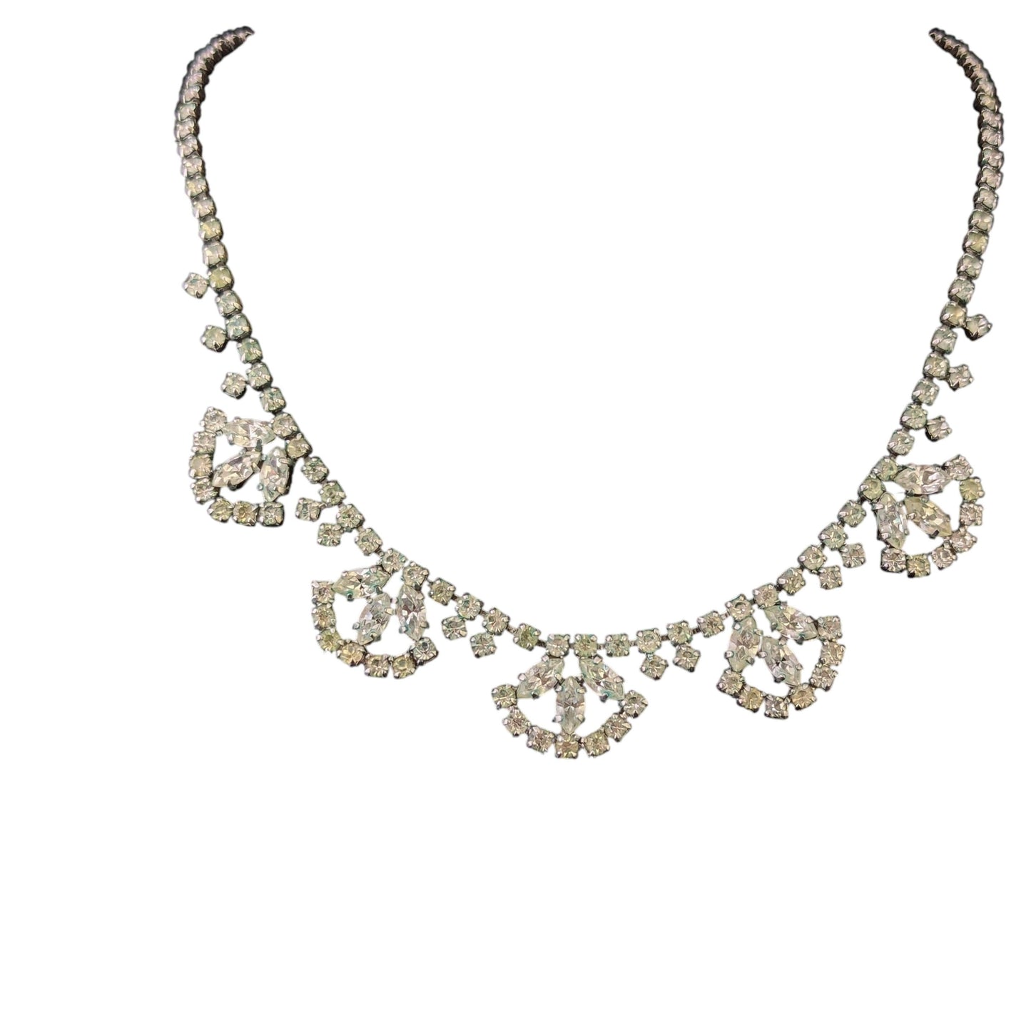 Vintage Art Deco paste fringe bib necklace, Fan shape