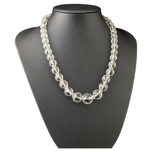 Antique Art Deco rock crystal faceted bead necklace