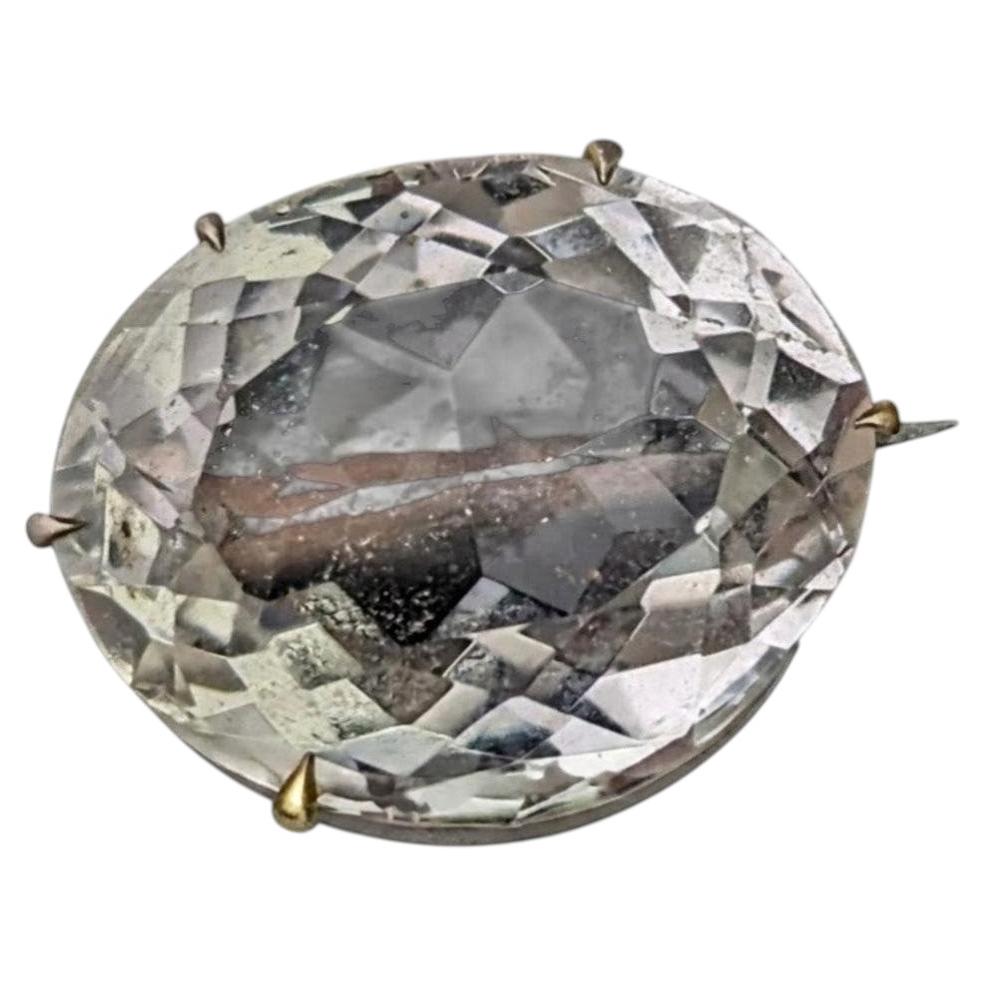 Antique Faceted rock crystal brooch, Gilt metal
