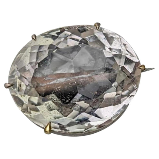 Antique Faceted rock crystal brooch, Gilt metal