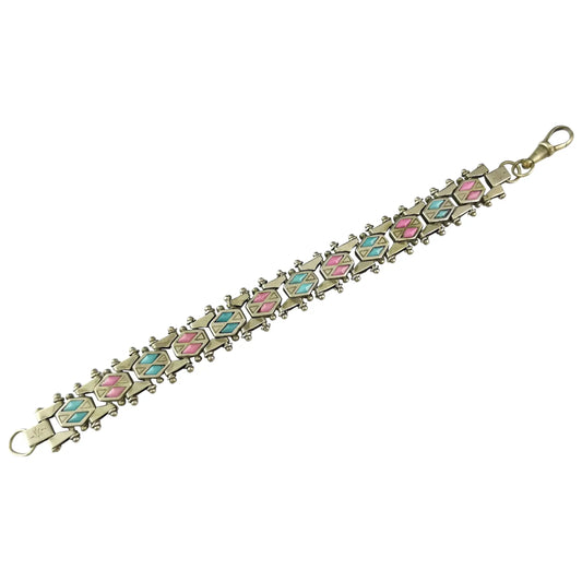 Antique Edwardian fancy link paste bracelet, Pink and Blue