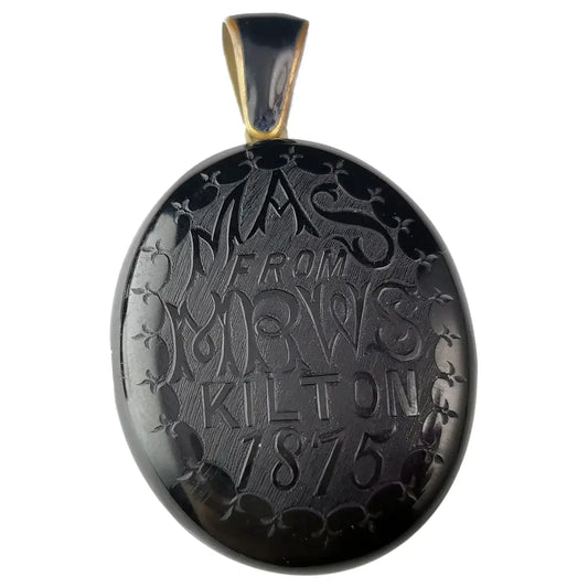 Antique Victorian Whitby Jet mourning locket, Mining