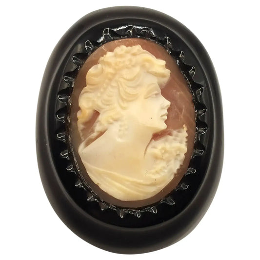 Antique Victorian Whitby Jet cameo brooch