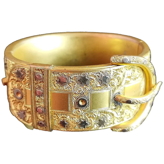 Antique Victorian gilt buckle bangle, stars