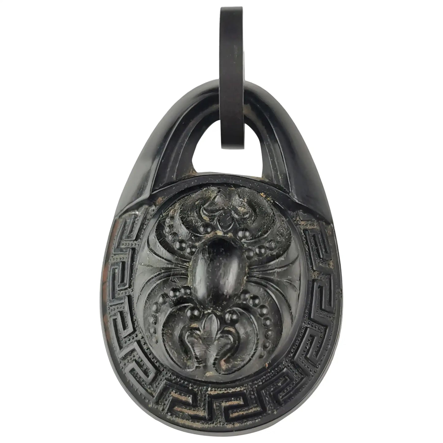 Antique Victorian Whitby Jet pendant, Greek key