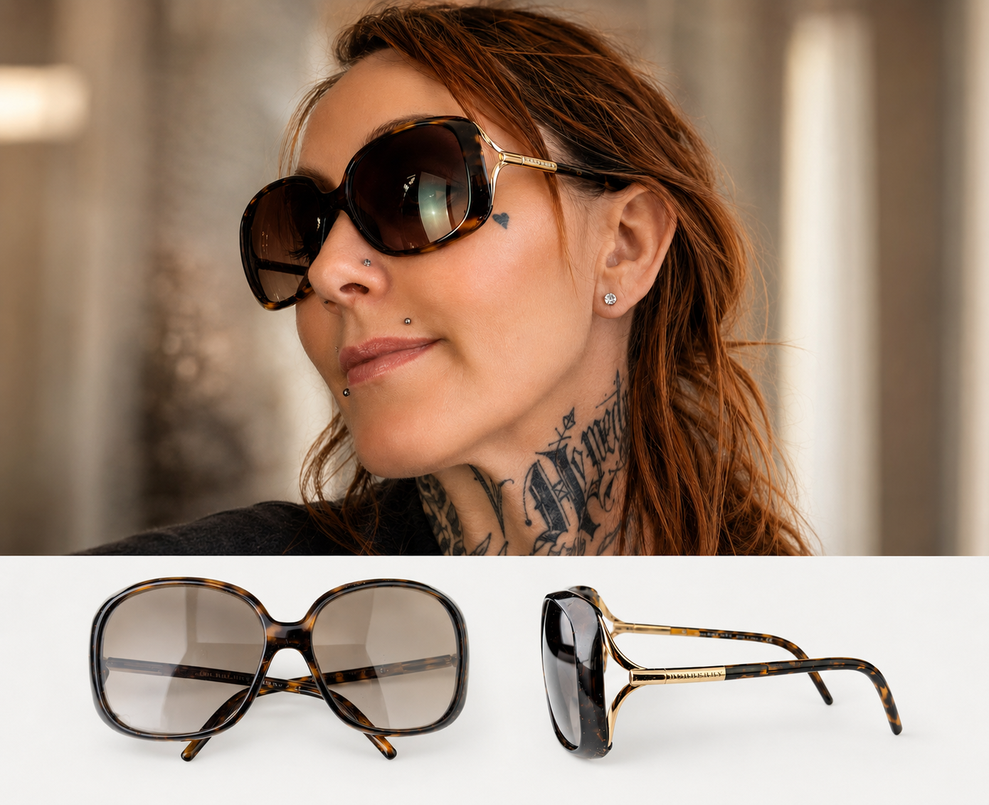 Burberry oversized sunglasses, Faux tortoiseshell and gold tone