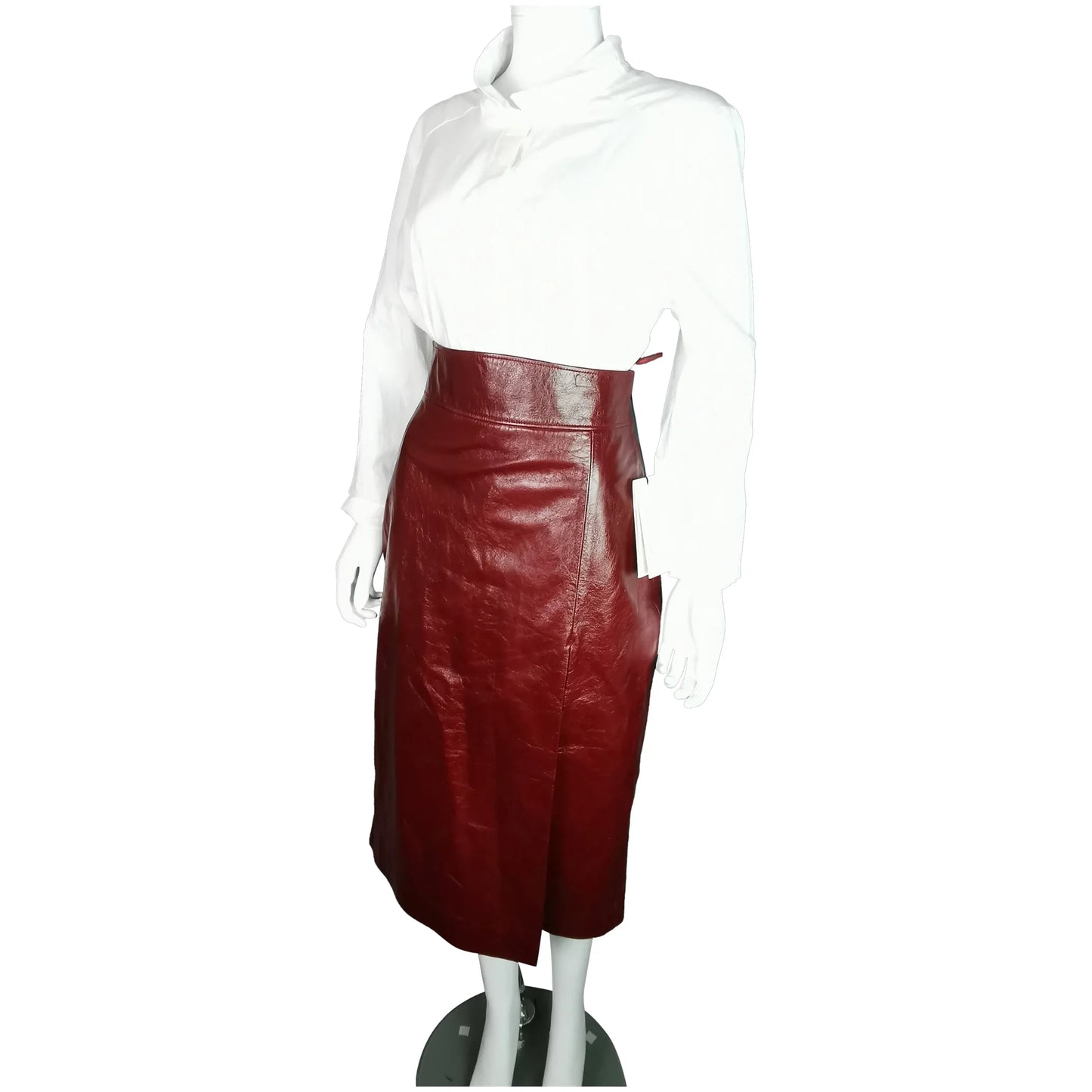 Gucci SS20 runway high waist leather pencil skirt, wine red, NWT