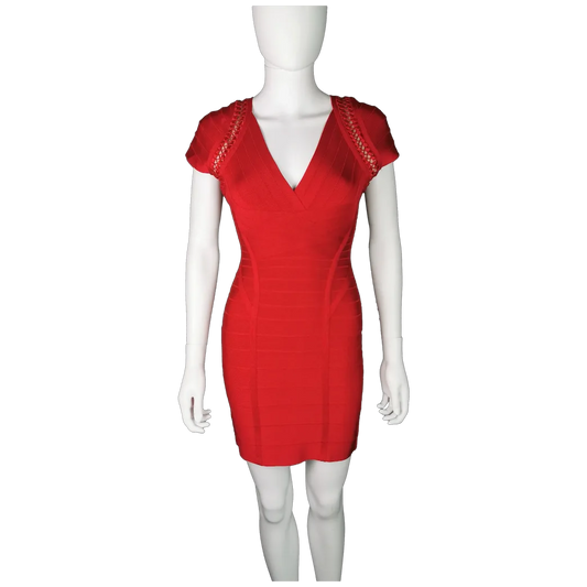 Herve Leger bandage dress, lipstick red, Max Azria