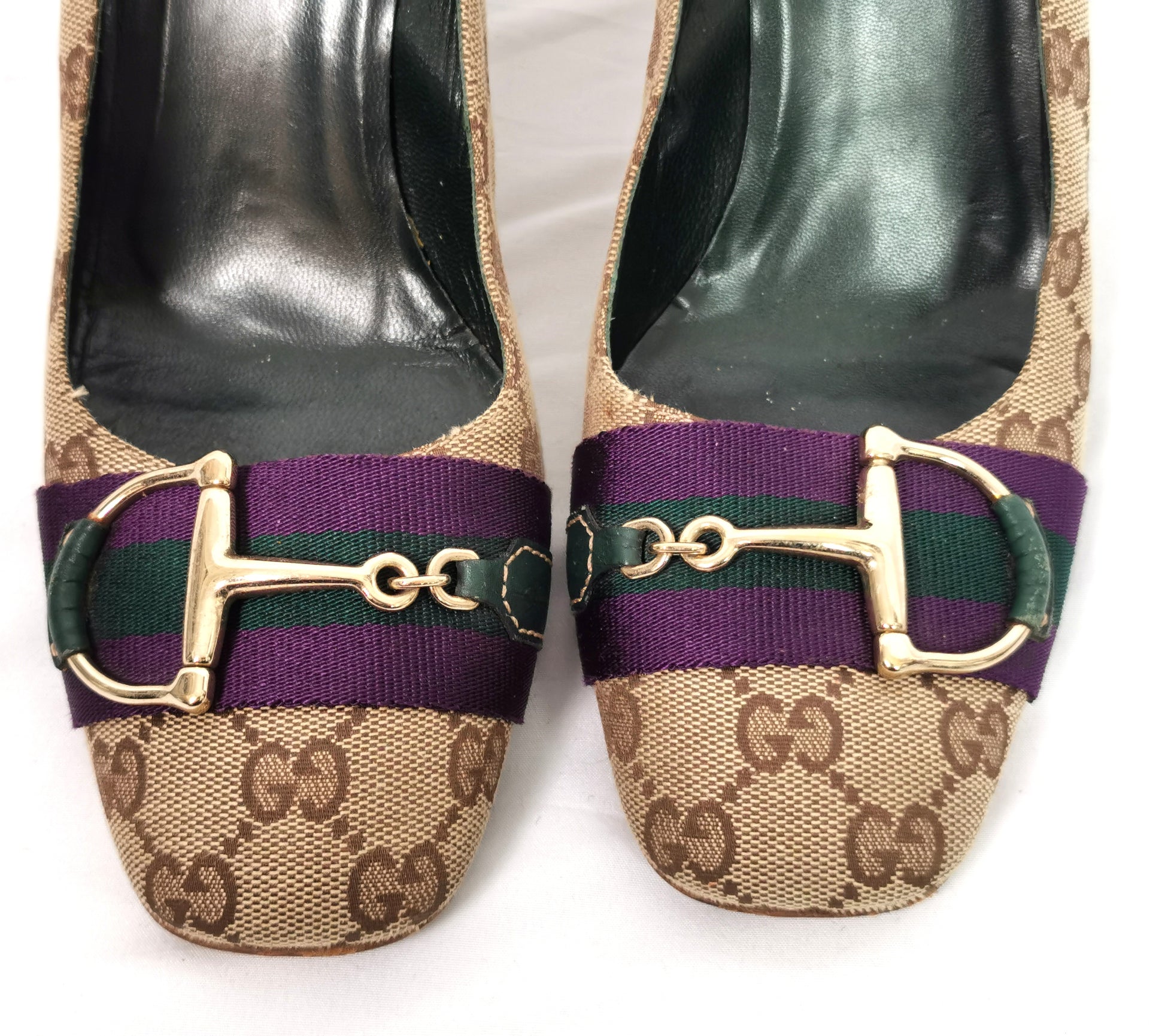 Vintage Gucci GG Monogram Wedge Heels Open Toe Size 40 