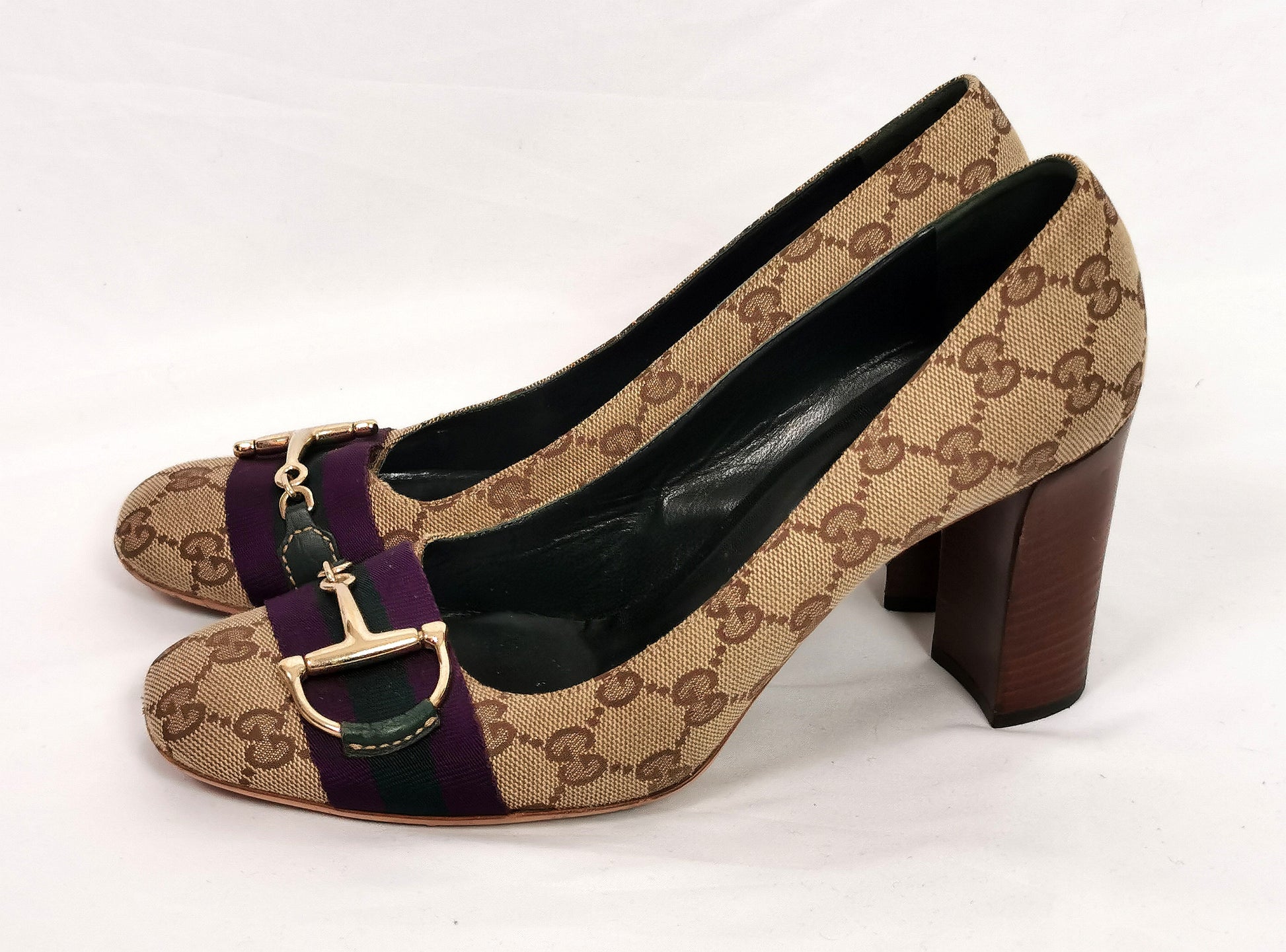 Vintage Gucci GG Monogram Wedge Heels Open Toe Size 40 
