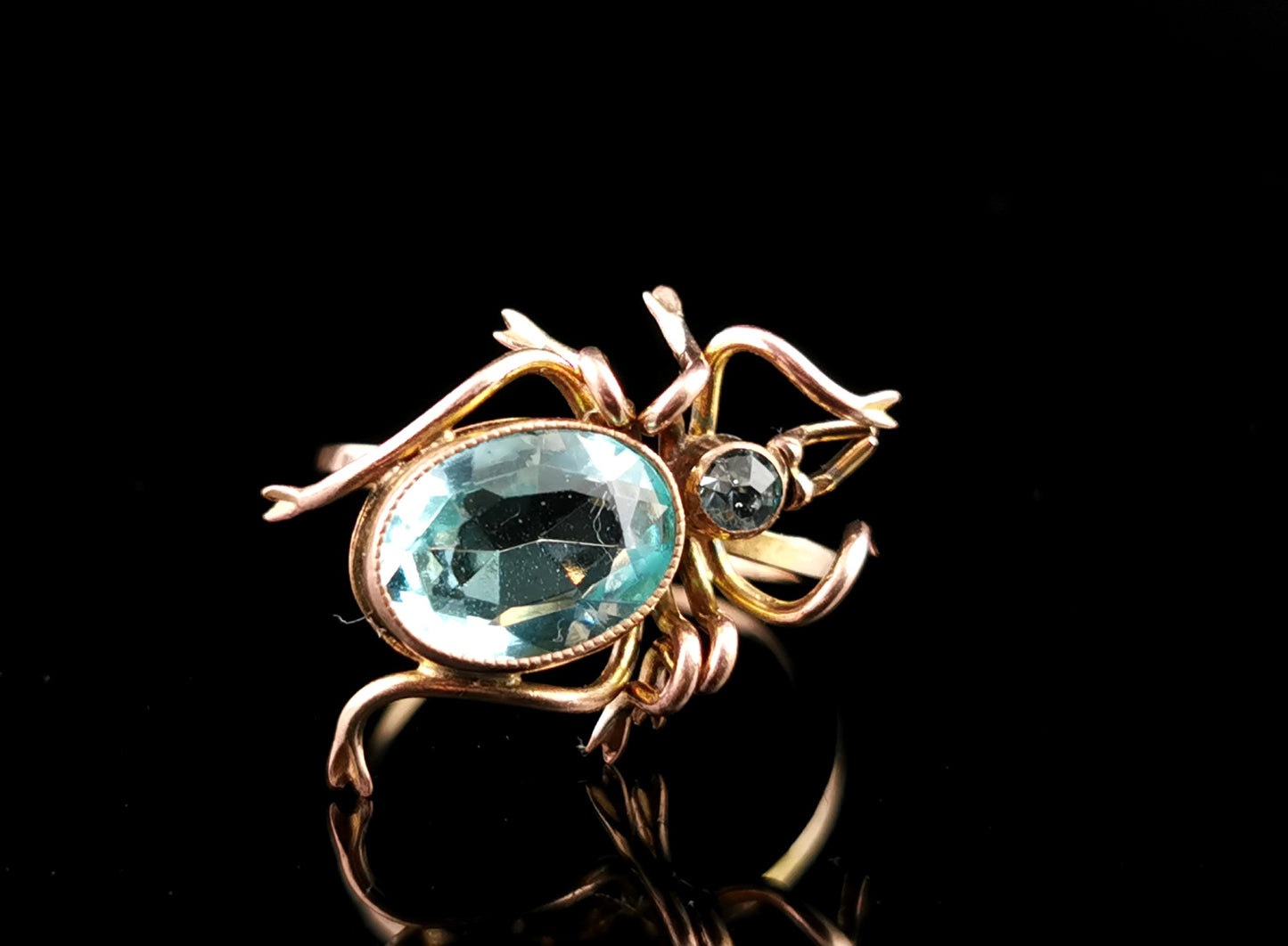 Antique blue paste spider conversion ring, 15ct rolled gold