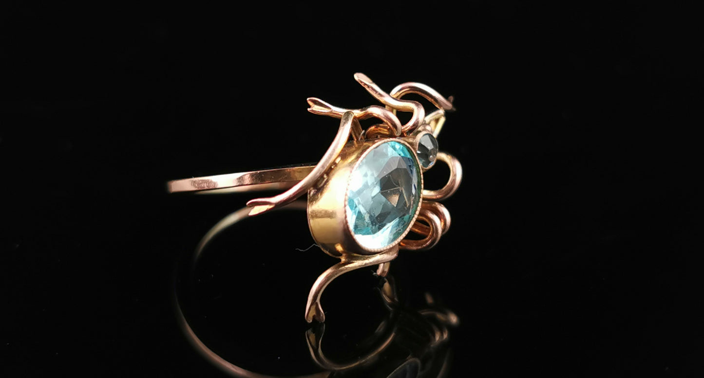 Antique blue paste spider conversion ring, 15ct rolled gold