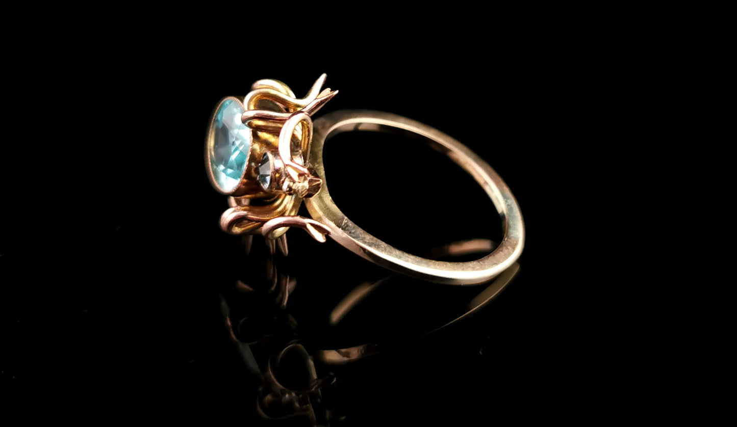 Antique blue paste spider conversion ring, 15ct rolled gold