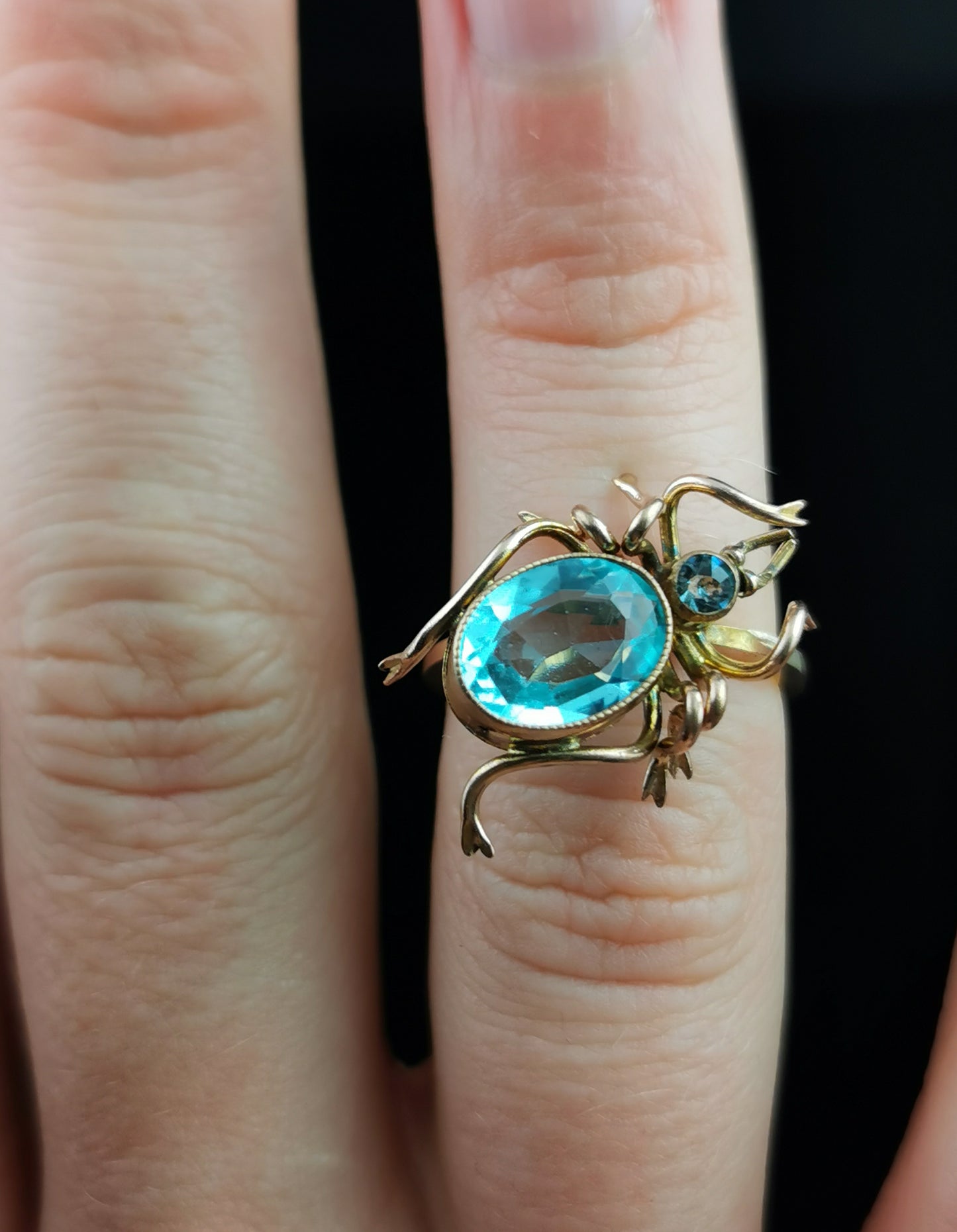 Antique blue paste spider conversion ring, 15ct rolled gold